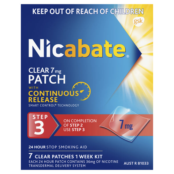 Nicabate Transdermal Clear Patch 7mg Step 3 Patches 7