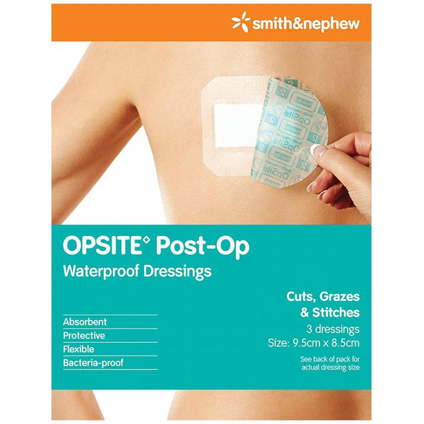 Smith & Nephew Opsite Post-Op Waterproof Dressings 9.5cm x 8.5cm 3 Pack