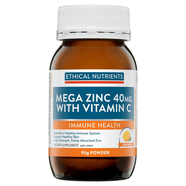 Ethical Nutrients Mega Zinc 40mg With Vitamin C Powder Orange 95g Powder