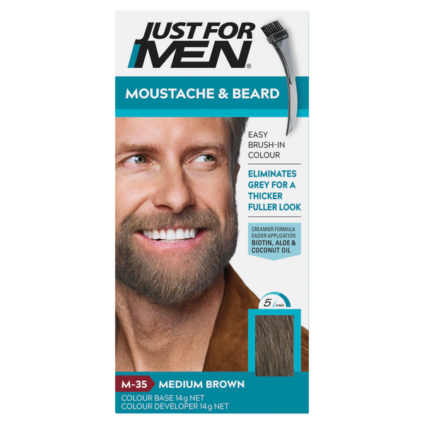 Just For Men Moustache & Beard Brush-In Colour Gel Medium Brown